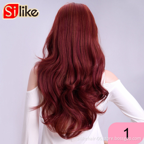 Silike 210g 24 Inch Wavy 3/4 Half Wig Long Synthetic Hair Extensions Ombre Blonde Capless Wigs Hair Clips Extension For Women